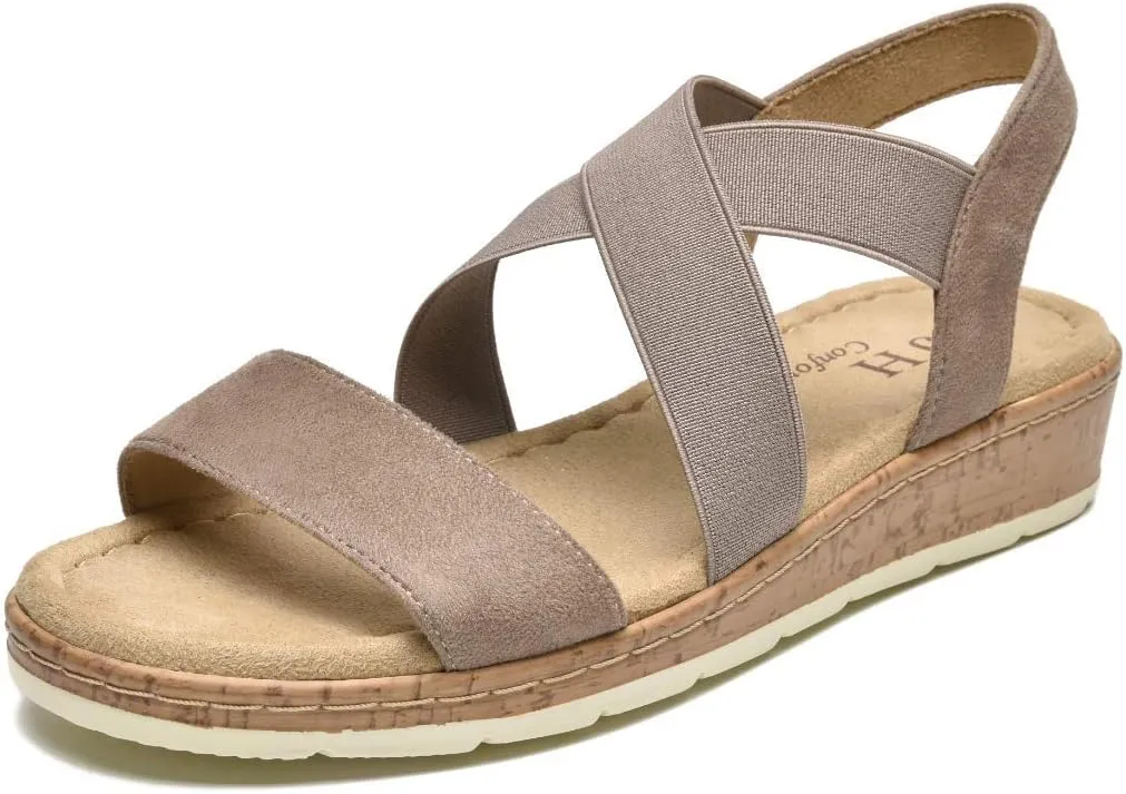 VJH confort Women's Flat sandals, Comfort Slip-on Elastic ankle strap Slingback Light Weight Casual Walking Sandals