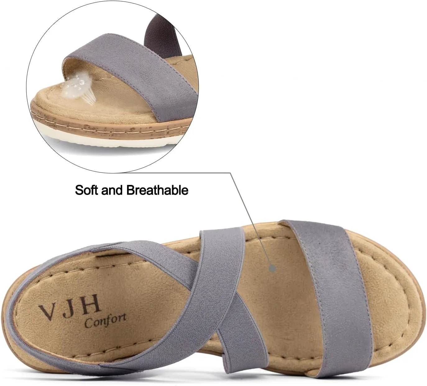 VJH confort Women's Flat sandals, Comfort Slip-on Elastic ankle strap Slingback Light Weight Casual Walking Sandals