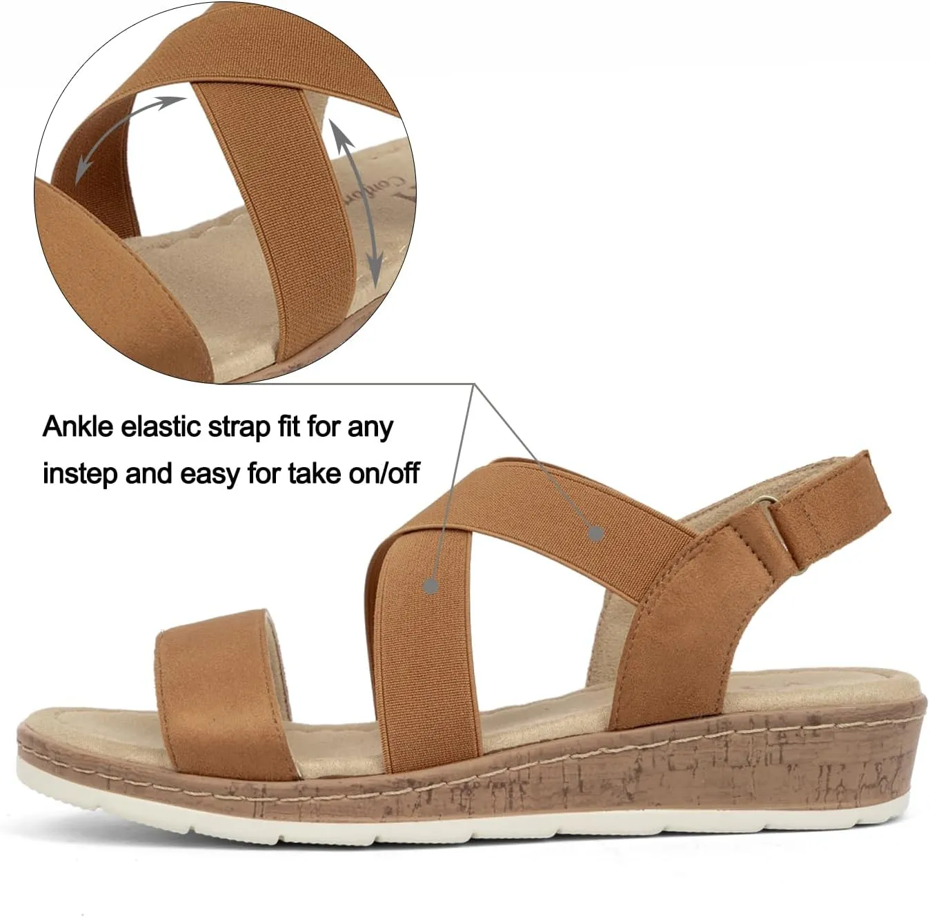 VJH confort Women's Flat sandals, Comfort Slip-on Elastic ankle strap Slingback Light Weight Casual Walking Sandals