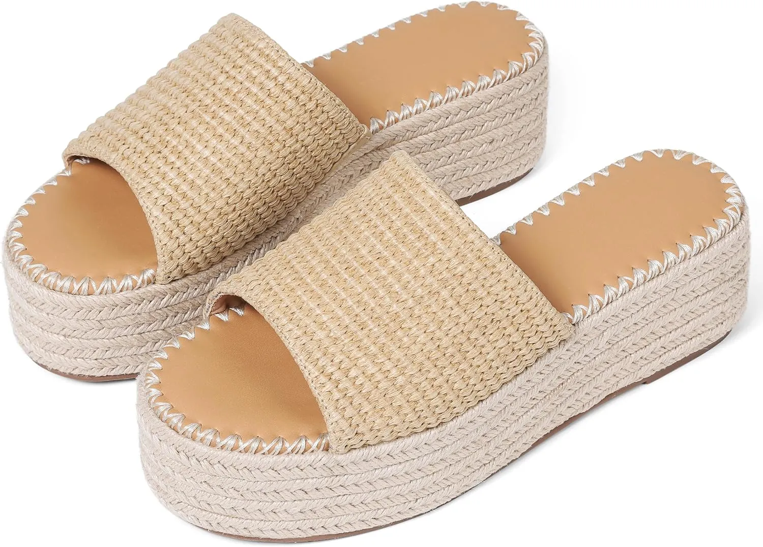 VOMIRA Platform Sandals Women Espadrille Wedge Sandals for Women Open Toe Slip On Flatform Rafiia Slide Sandals Summer Beach Sandals Bohemia Dressy Sandals