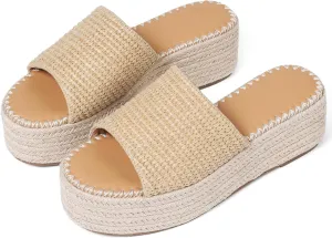 VOMIRA Platform Sandals Women Espadrille Wedge Sandals for Women Open Toe Slip On Flatform Rafiia Slide Sandals Summer Beach Sandals Bohemia Dressy Sandals