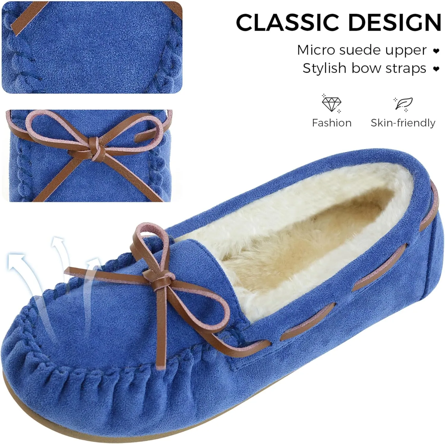 Vonair Women's Moccasin Slippers Micro Suede Warm Faux Fur Pile Lined Lace-Up Cozy Bow Indoor & Outdoor Moccasins Slip On Loafers Shoes for Women