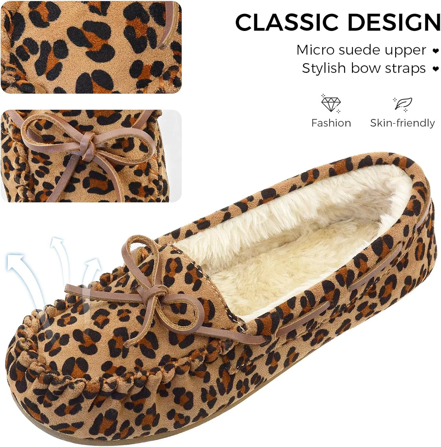 Vonair Women's Moccasin Slippers Micro Suede Warm Faux Fur Pile Lined Lace-Up Cozy Bow Indoor & Outdoor Moccasins Slip On Loafers Shoes for Women