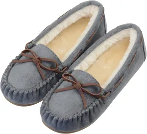 Vonair Women's Moccasin Slippers Micro Suede Warm Faux Fur Pile Lined Lace-Up Cozy Bow Indoor & Outdoor Moccasins Slip On Loafers Shoes for Women