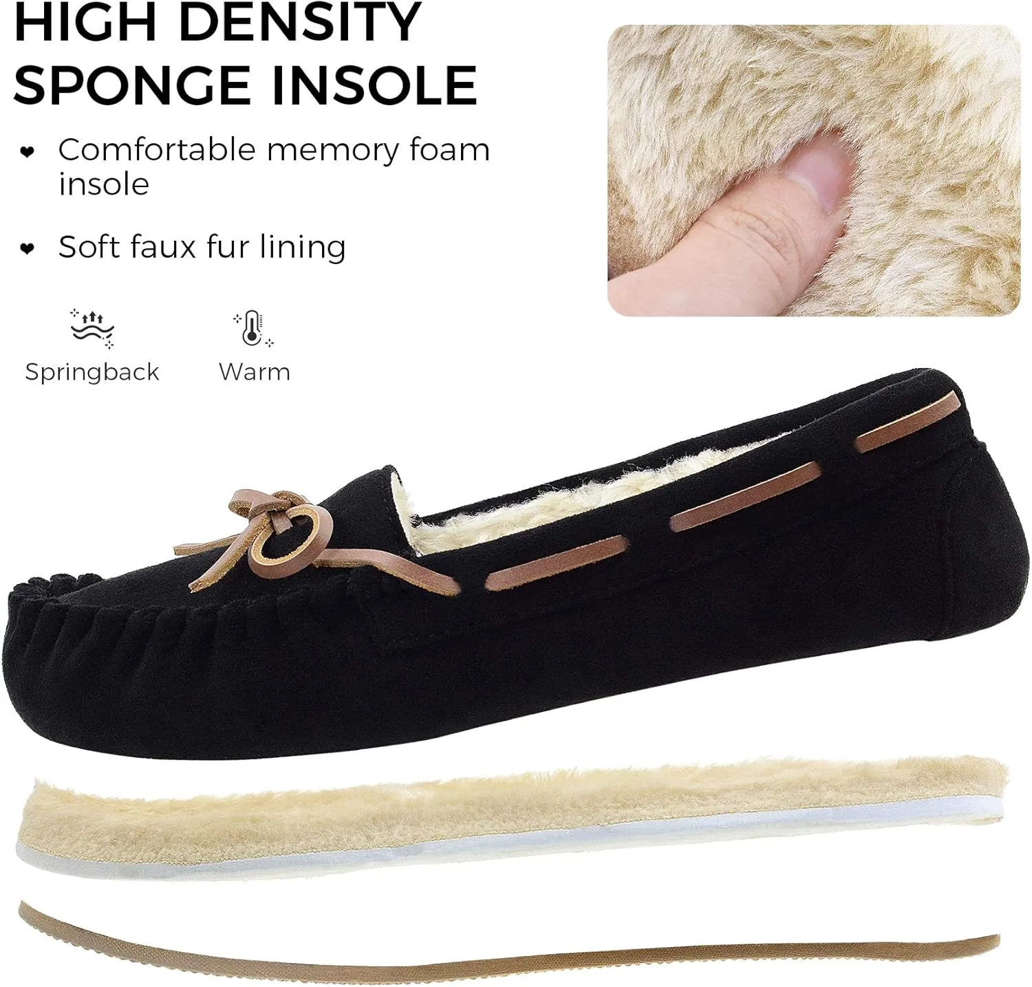 Vonair Women's Moccasin Slippers Micro Suede Warm Faux Fur Pile Lined Lace-Up Cozy Bow Indoor & Outdoor Moccasins Slip On Loafers Shoes for Women