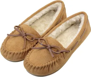 Vonair Women's Moccasin Slippers Micro Suede Warm Faux Fur Pile Lined Lace-Up Cozy Bow Indoor & Outdoor Moccasins Slip On Loafers Shoes for Women