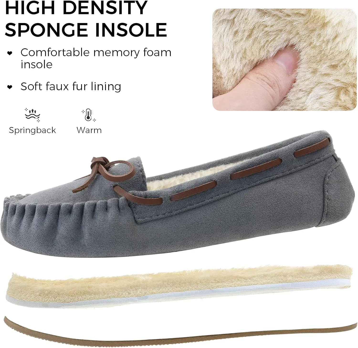 Vonair Women's Moccasin Slippers Micro Suede Warm Faux Fur Pile Lined Lace-Up Cozy Bow Indoor & Outdoor Moccasins Slip On Loafers Shoes for Women