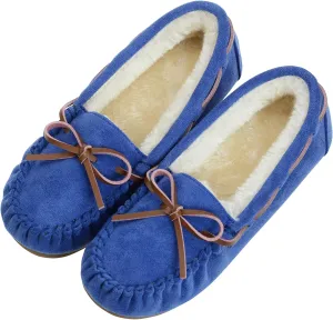 Vonair Women's Moccasin Slippers Micro Suede Warm Faux Fur Pile Lined Lace-Up Cozy Bow Indoor & Outdoor Moccasins Slip On Loafers Shoes for Women