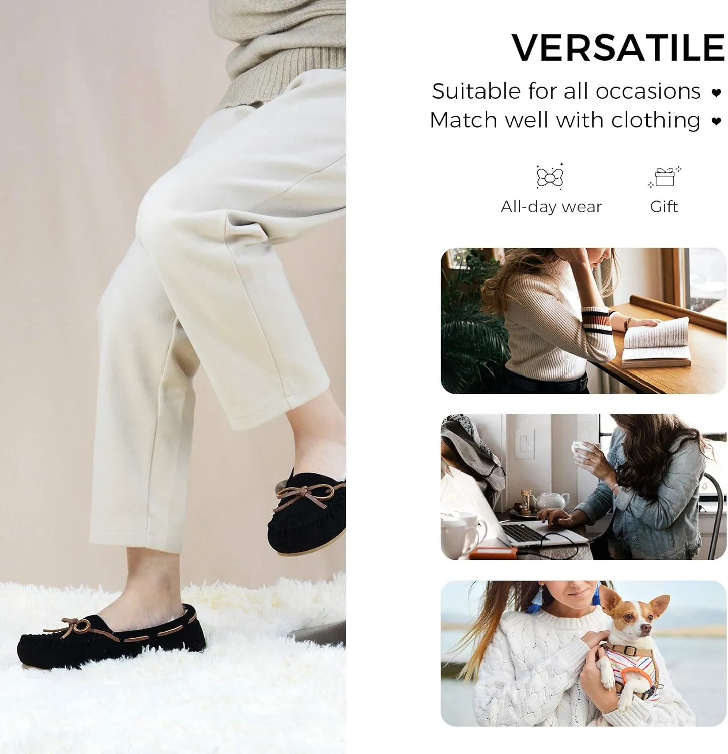 Vonair Women's Moccasin Slippers Micro Suede Warm Faux Fur Pile Lined Lace-Up Cozy Bow Indoor & Outdoor Moccasins Slip On Loafers Shoes for Women