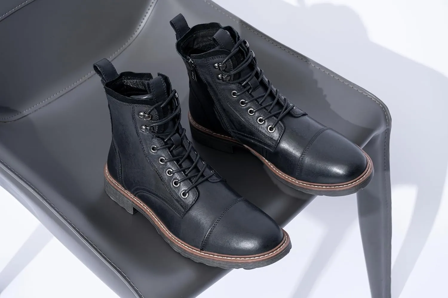 Vostey Mens Boots Motorcycle Casual Boots for Men Zipper Fashion Chukka Boots Mens