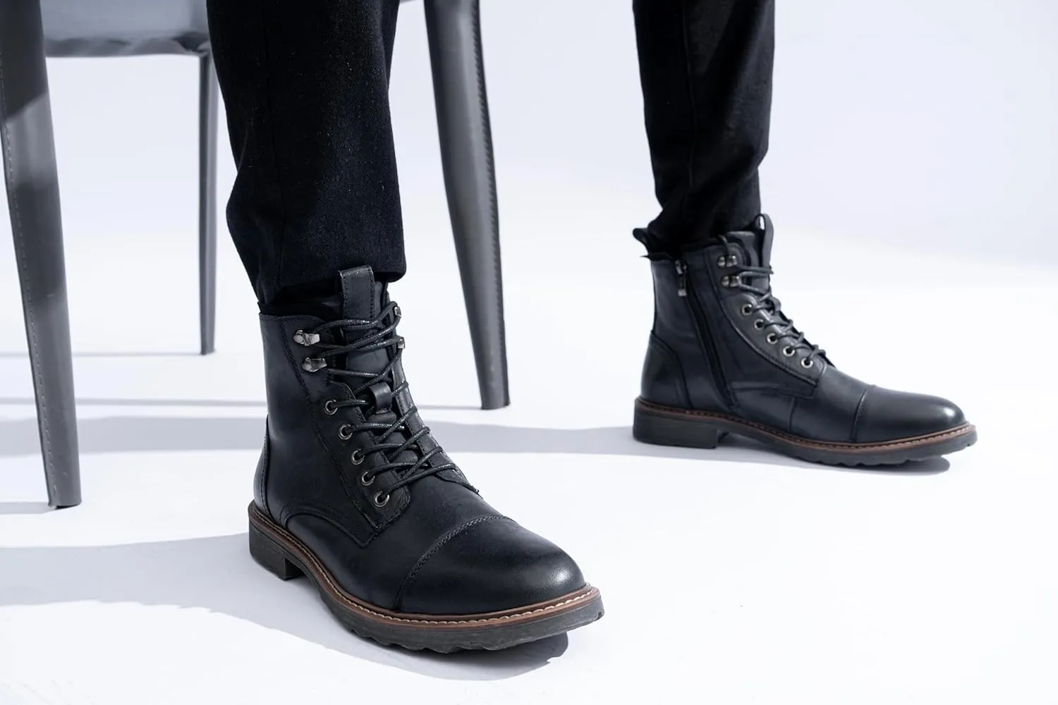 Vostey Mens Boots Motorcycle Casual Boots for Men Zipper Fashion Chukka Boots Mens