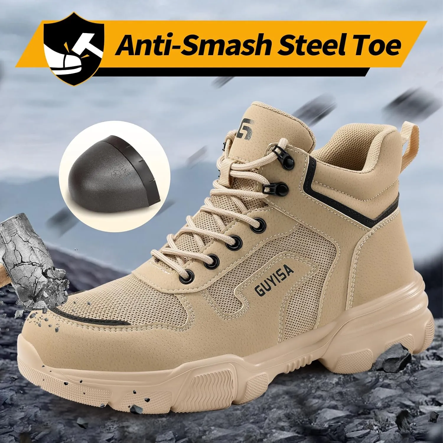 Water-resistant Work Boots for Men Comfortable Mens Steel Toe Shoes Lightweight Safety Toe Shoes for Men Indestructible Soft Work Shoes Construction Boots for Warehouse