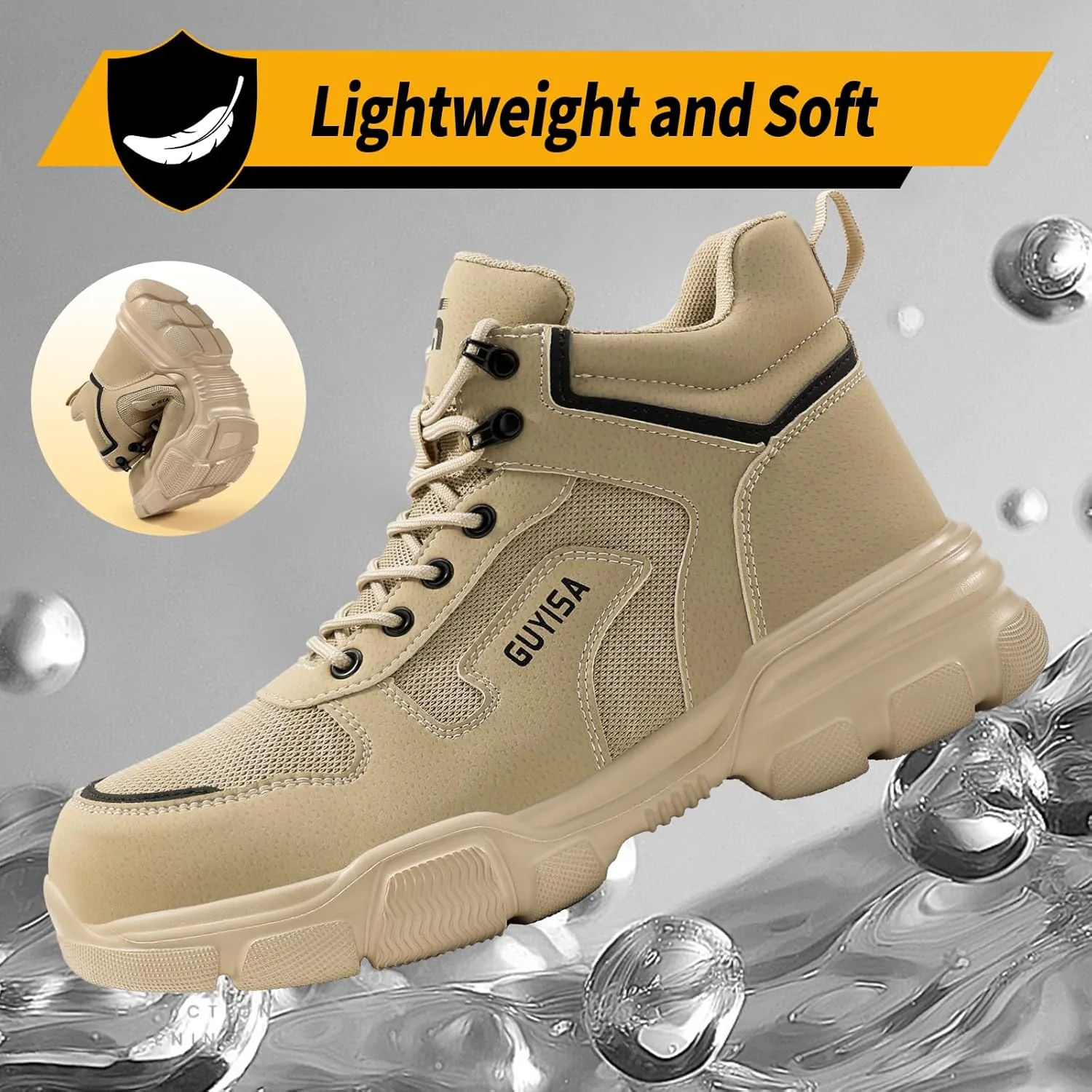 Water-resistant Work Boots for Men Comfortable Mens Steel Toe Shoes Lightweight Safety Toe Shoes for Men Indestructible Soft Work Shoes Construction Boots for Warehouse
