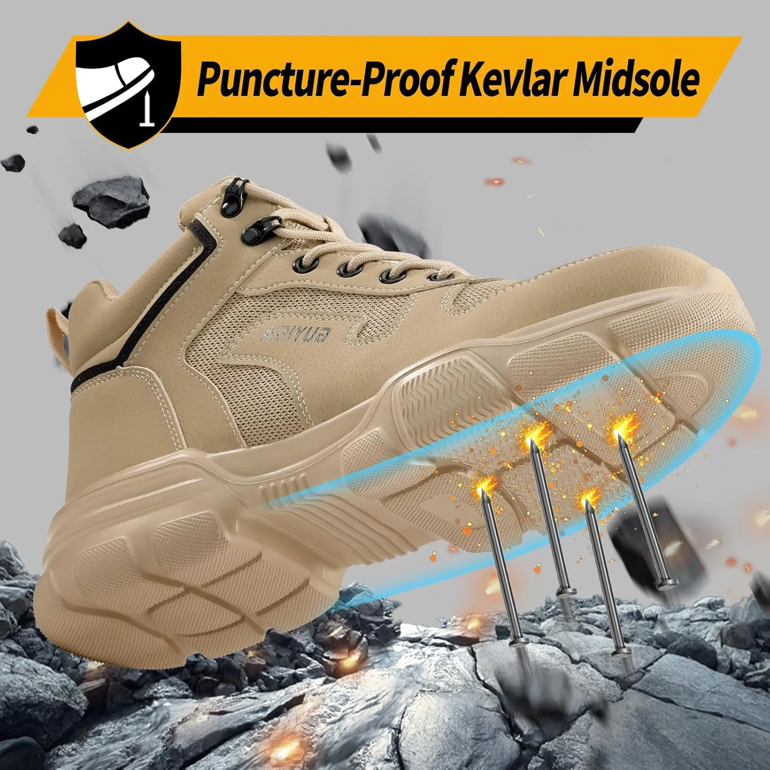 Water-resistant Work Boots for Men Comfortable Mens Steel Toe Shoes Lightweight Safety Toe Shoes for Men Indestructible Soft Work Shoes Construction Boots for Warehouse