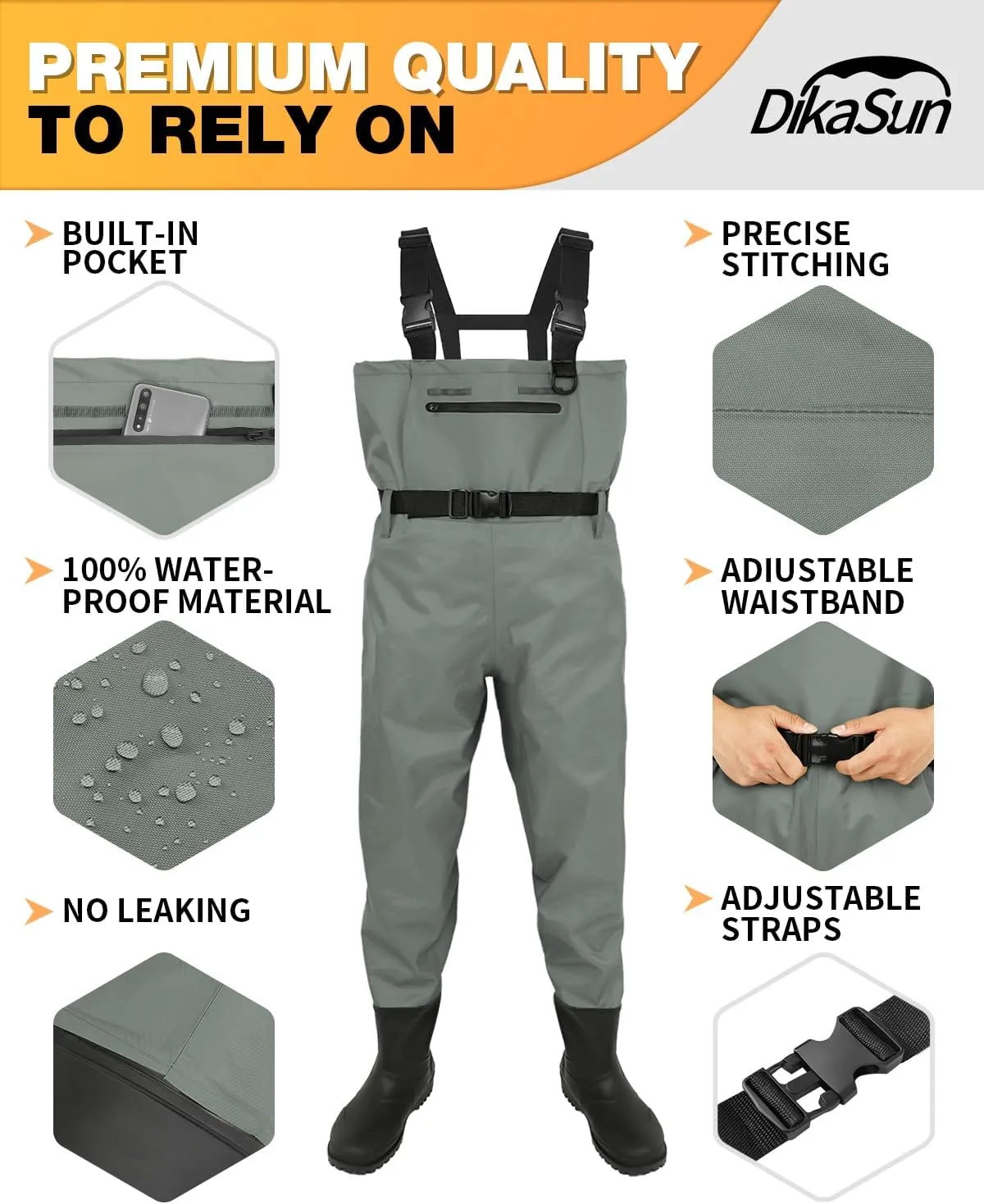 Waterproof Fishing Waders for Men Women| 2-Ply Nylon/PVC Chest Wader with Boots for Duck Hunting & Fly Fishing| Lightweight Bootfoot Waders