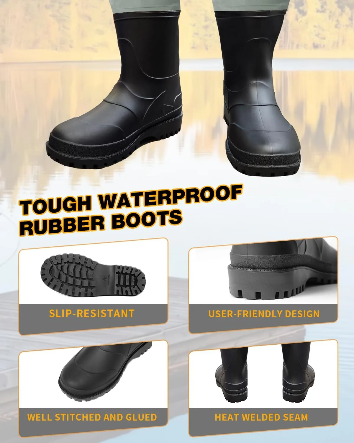 Waterproof Fishing Waders for Men Women| 2-Ply Nylon/PVC Chest Wader with Boots for Duck Hunting & Fly Fishing| Lightweight Bootfoot Waders