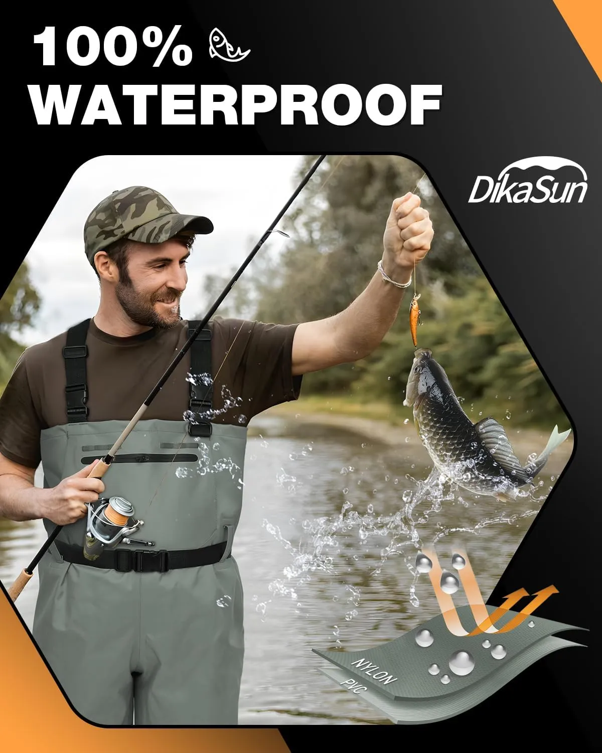 Waterproof Fishing Waders for Men Women| 2-Ply Nylon/PVC Chest Wader with Boots for Duck Hunting & Fly Fishing| Lightweight Bootfoot Waders