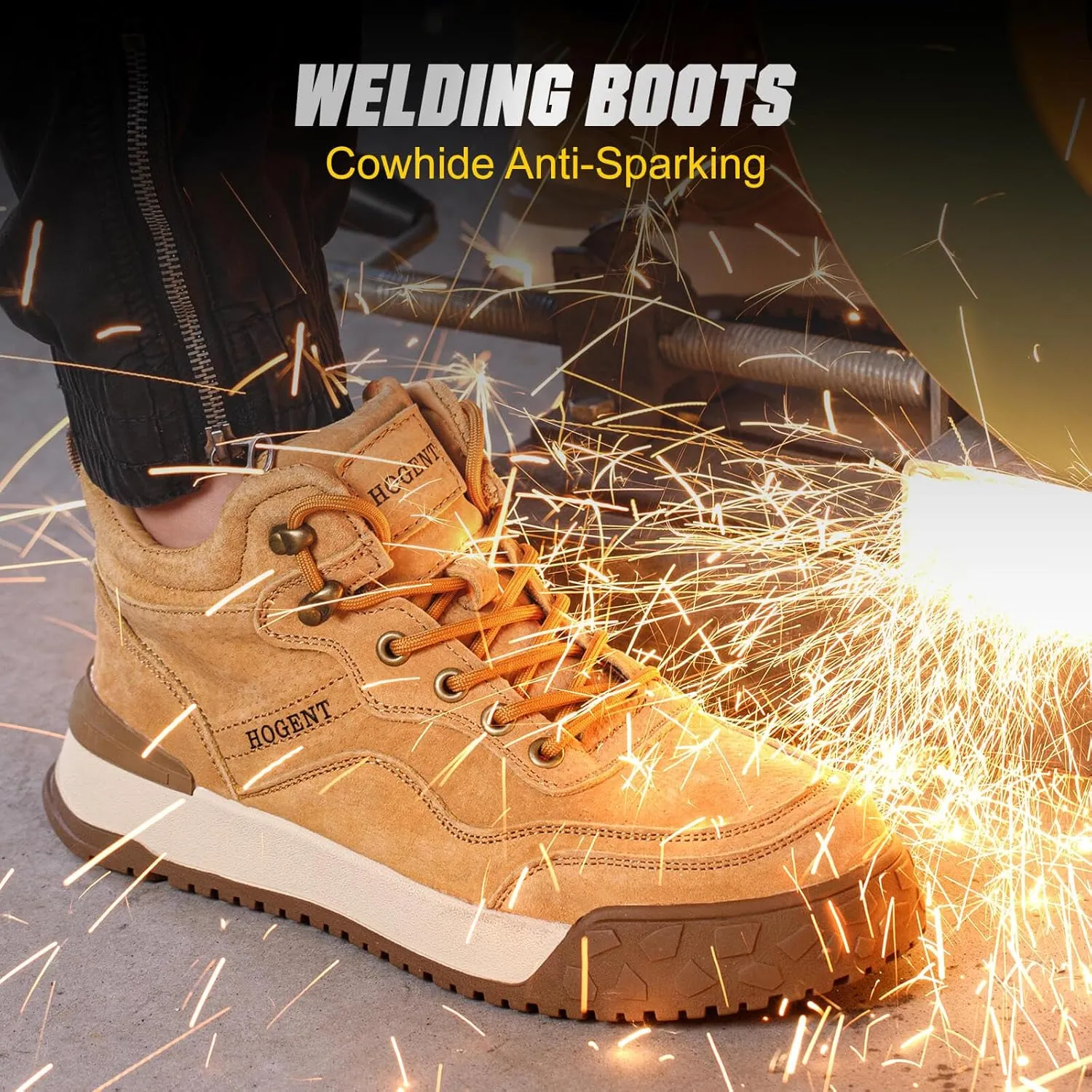 Welding Work Boots for Men Women Slip on Steel Toe Safety Shoes Comfortable Indestructible Work Boots Puncture Proof Lightweight Breathable Construction Shoes