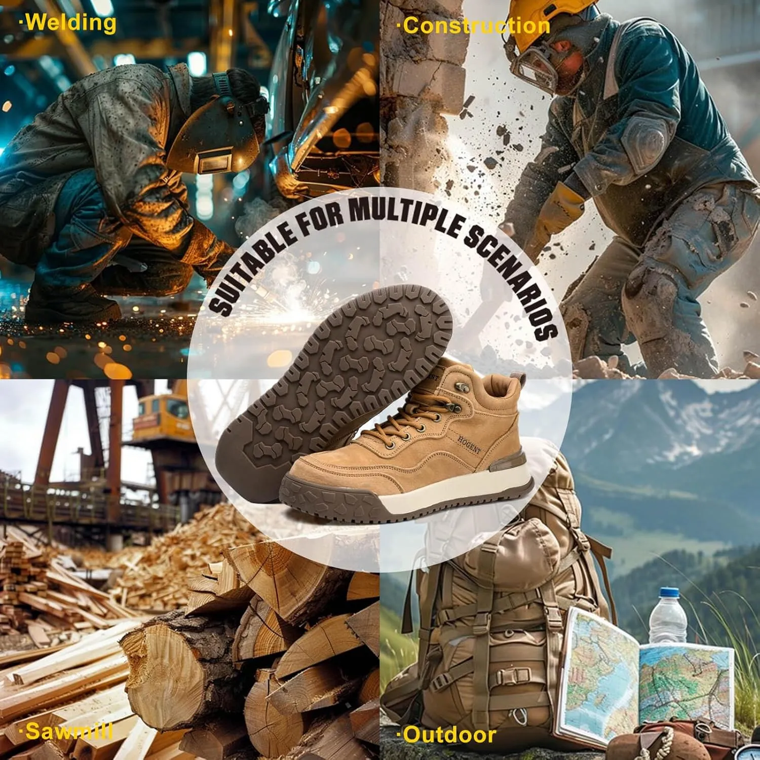 Welding Work Boots for Men Women Slip on Steel Toe Safety Shoes Comfortable Indestructible Work Boots Puncture Proof Lightweight Breathable Construction Shoes