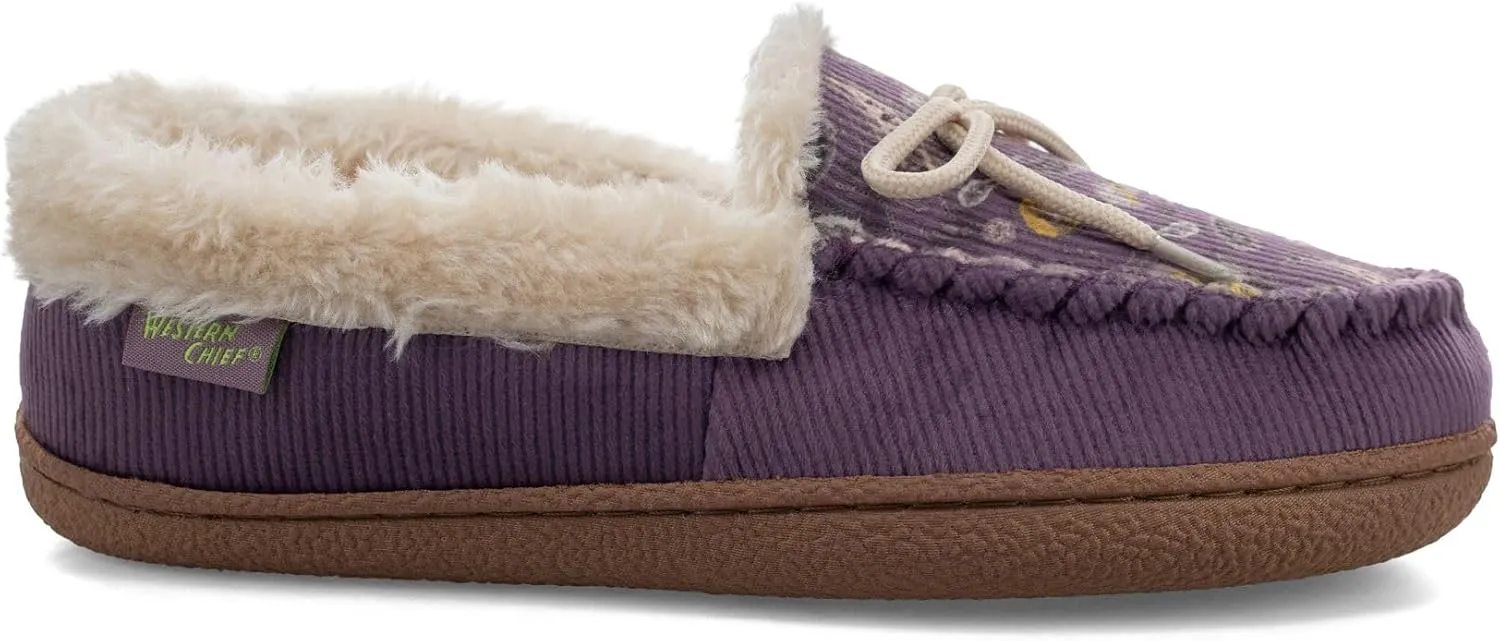 Western Chief Women's Elaine Slippers – Cozy Faux Fur Lining, Stylish Stitched Lace Detail for Indoor, Moccasin Slip-On Loafers Womens Shoes
