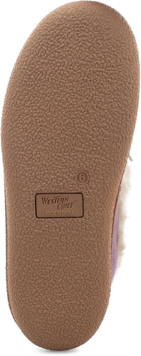 Western Chief Women's Elaine Slippers – Cozy Faux Fur Lining, Stylish Stitched Lace Detail for Indoor, Moccasin Slip-On Loafers Womens Shoes