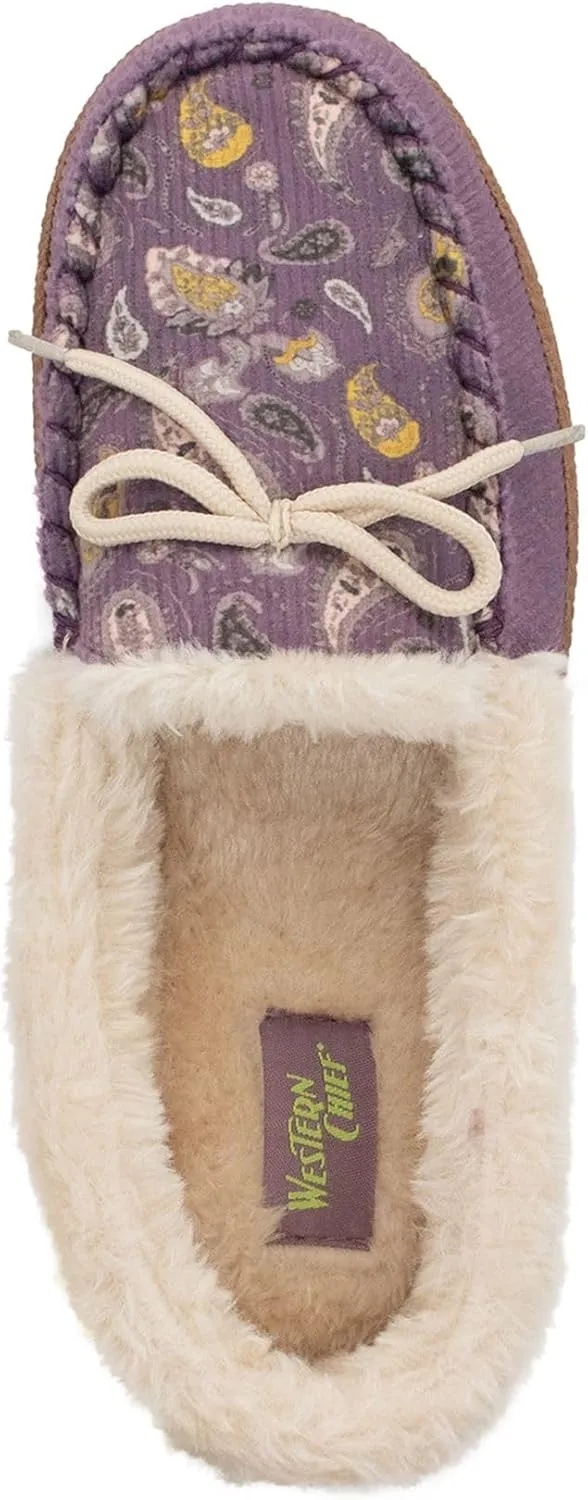 Western Chief Women's Elaine Slippers – Cozy Faux Fur Lining, Stylish Stitched Lace Detail for Indoor, Moccasin Slip-On Loafers Womens Shoes