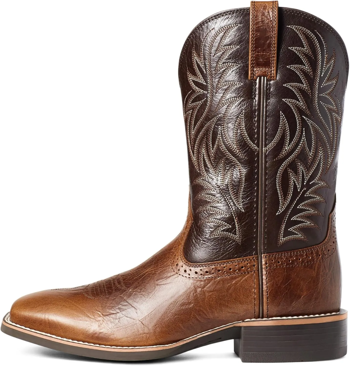 Western Cowboy Boots for Men,Western Square Toe Cowboy Boots Retro Leather Embroidery Casual Chunky Heel Wide Calf Pull On Boots