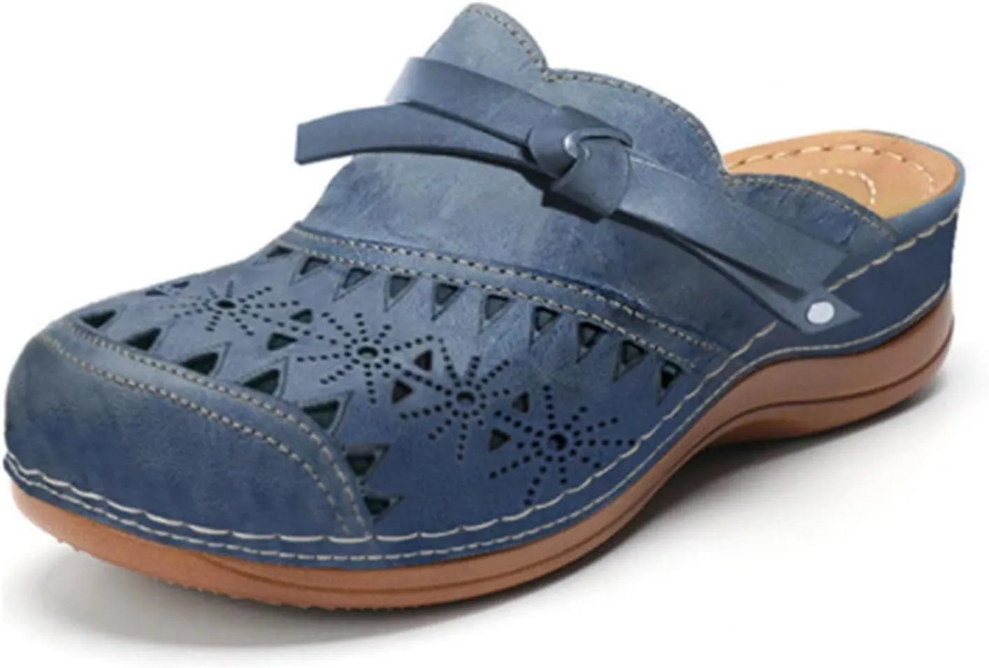 Wide Width Wedge Sandals for Women Trendy Hollow Out Closed Toe Slip On Slippers Arch Support Outdoor Beach Sandal