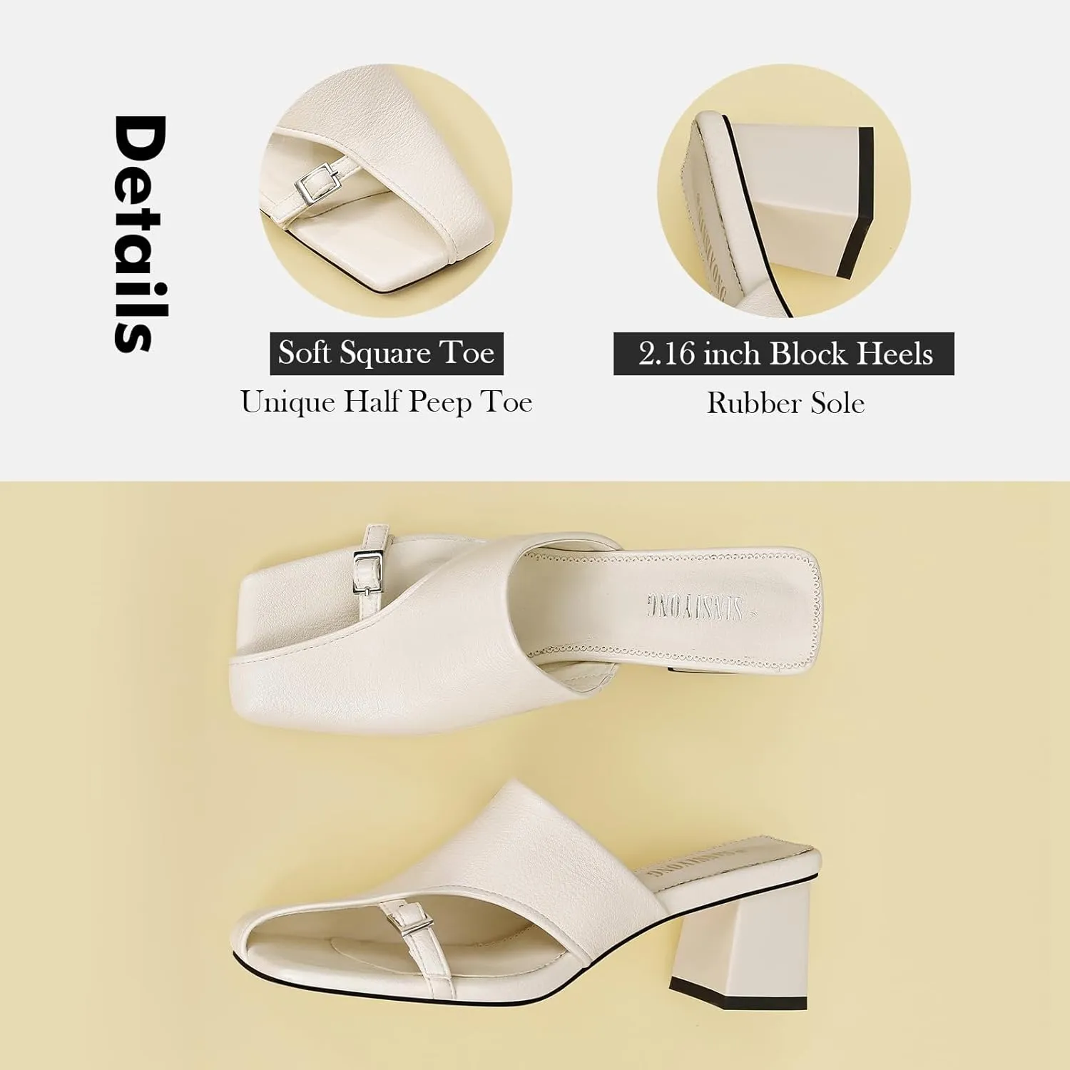 Women Heeled Mules Half-Toe Block Heel Sandals Comfortable Pumps