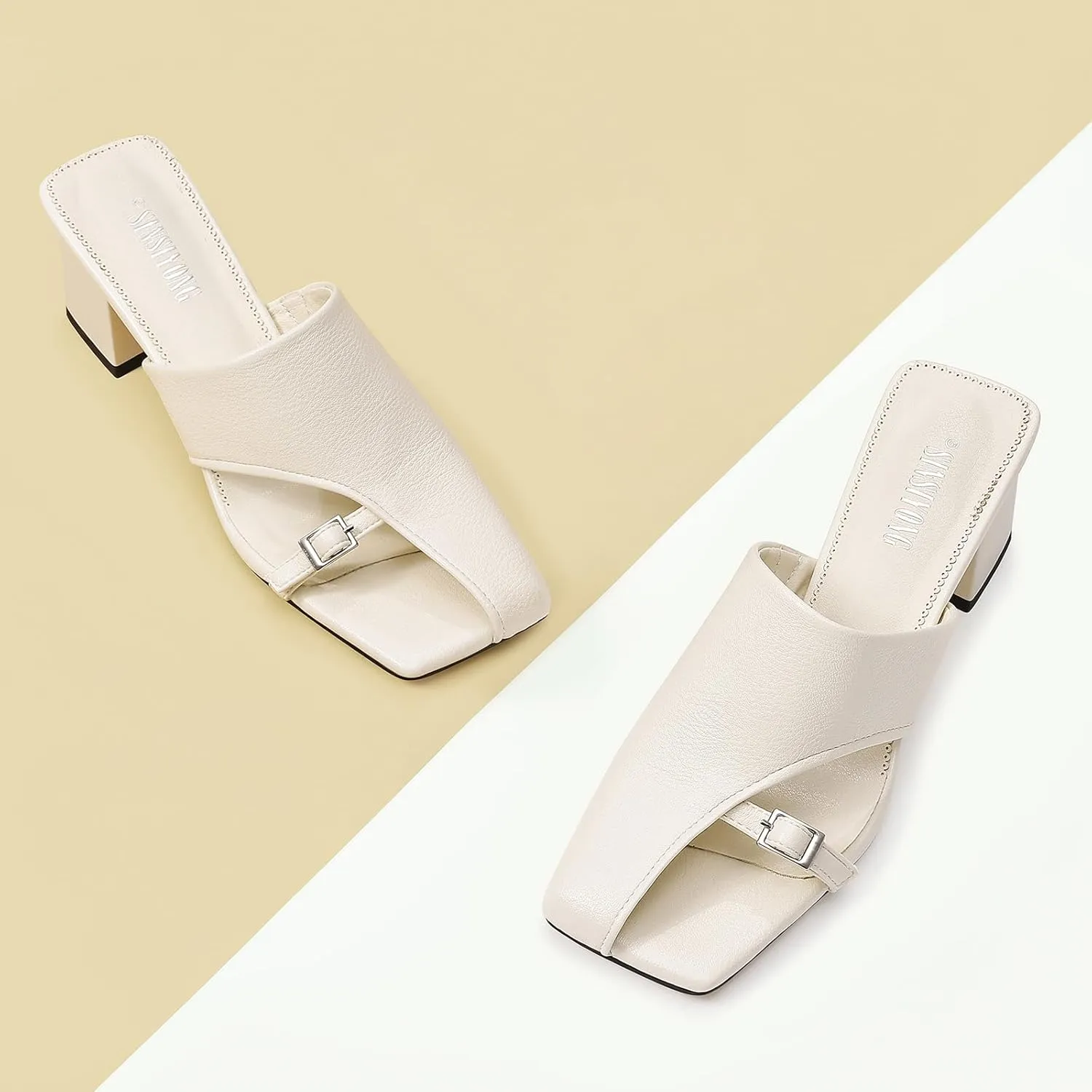 Women Heeled Mules Half-Toe Block Heel Sandals Comfortable Pumps