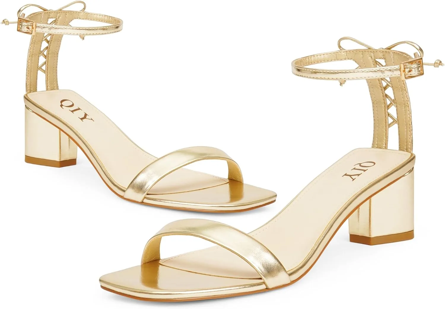 Women Heels Square Open Toe Sandals Ankle Strap Chunky Heels with Bow Comfort Dress Party Shoes