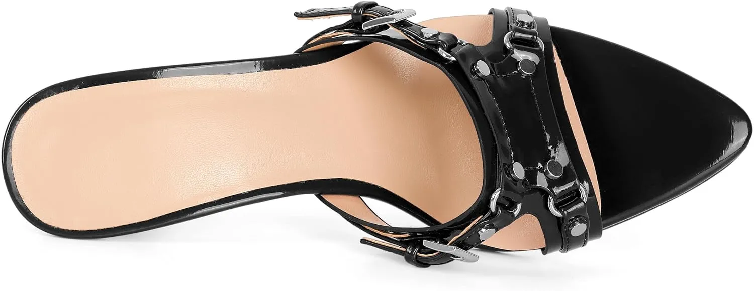 Women High Heel Sandals Stilettos Heel Mules Casual Open Toe Sandals Heeled Mules Comfort Wedding Party 3.1 Inch Heeled Sandals