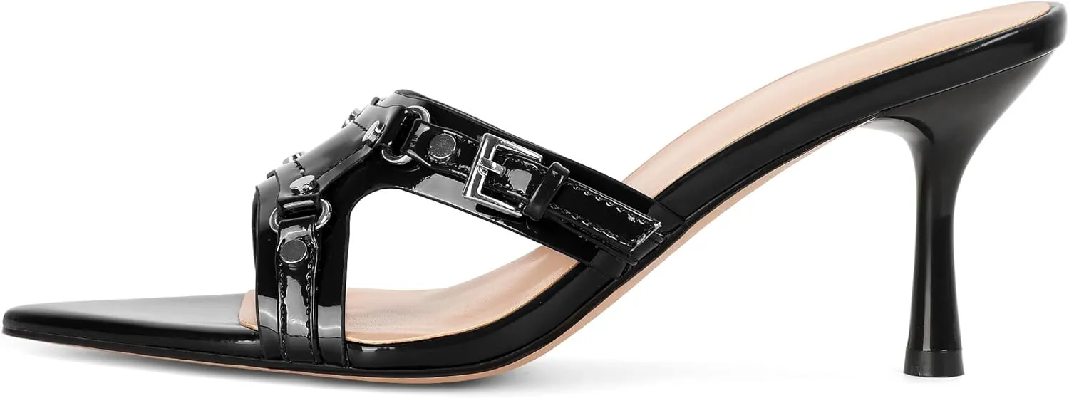 Women High Heel Sandals Stilettos Heel Mules Casual Open Toe Sandals Heeled Mules Comfort Wedding Party 3.1 Inch Heeled Sandals