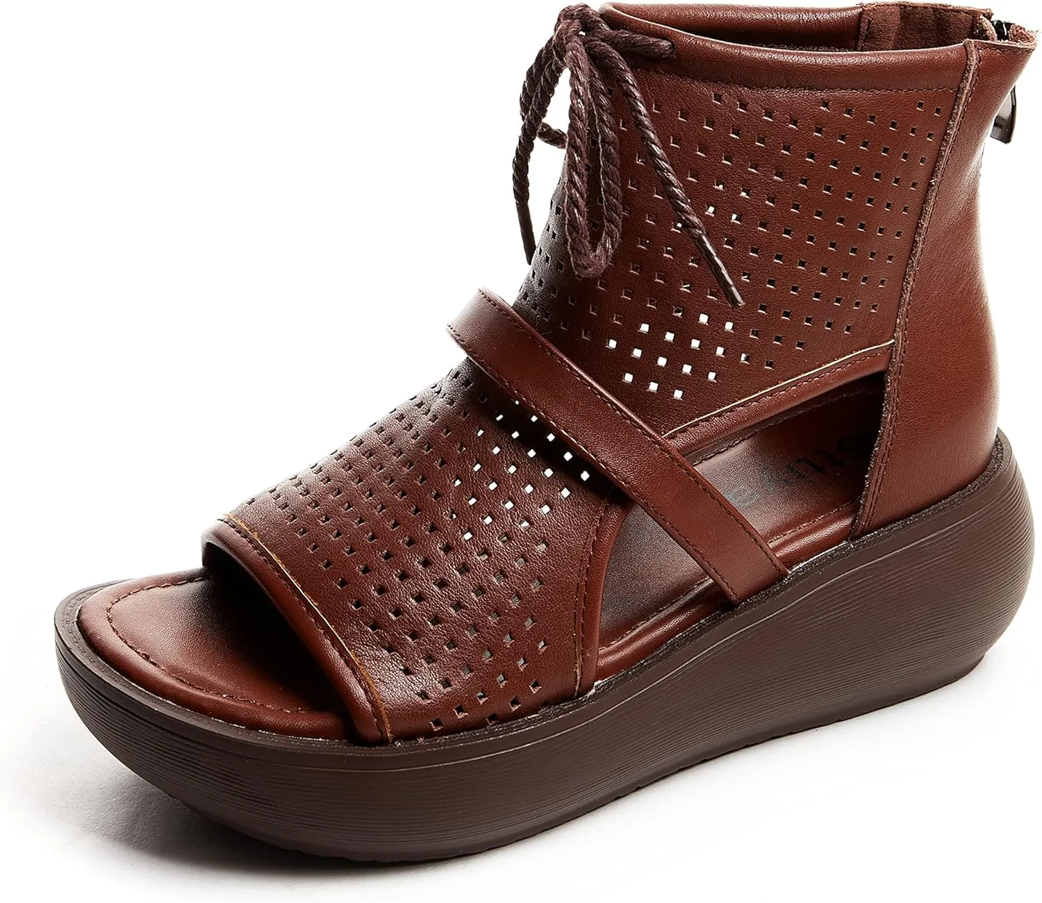 Women High Top Boot Sandals Open Toe Cutout Leather Sandals for Women