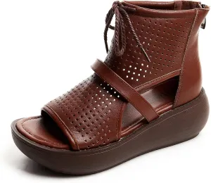 Women High Top Boot Sandals Open Toe Cutout Leather Sandals for Women