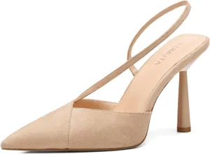 Women Stiletto Closed Pointed Toe Backless Dress Shoes Summer Sexy Comfortable Ankle Strap Pumps Work Wedding Bride Heel Shoes