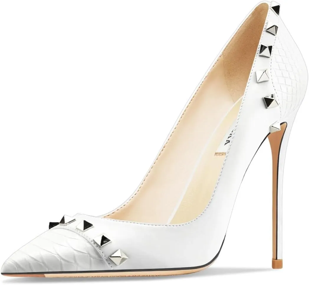 Women's 10CM Stiletto Pumps, Designer Rivet Pointed Toe Luxury