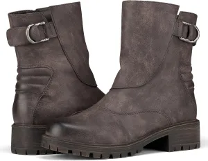 Women's Biker Boots Motorcycle Boots Buckle Mid Calf Boots Low Heel Combat Riding Military Boots for Women