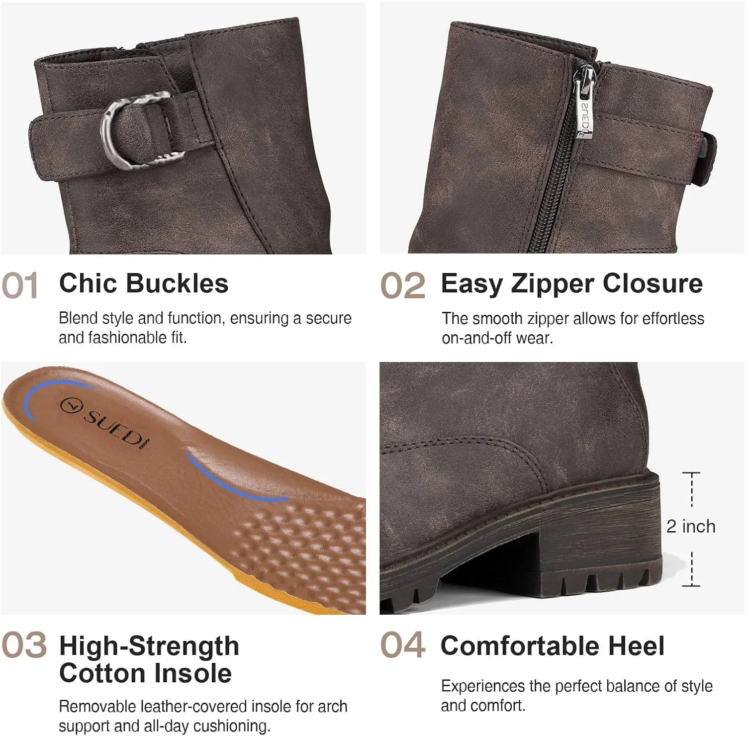 Women's Biker Boots Motorcycle Boots Buckle Mid Calf Boots Low Heel Combat Riding Military Boots for Women