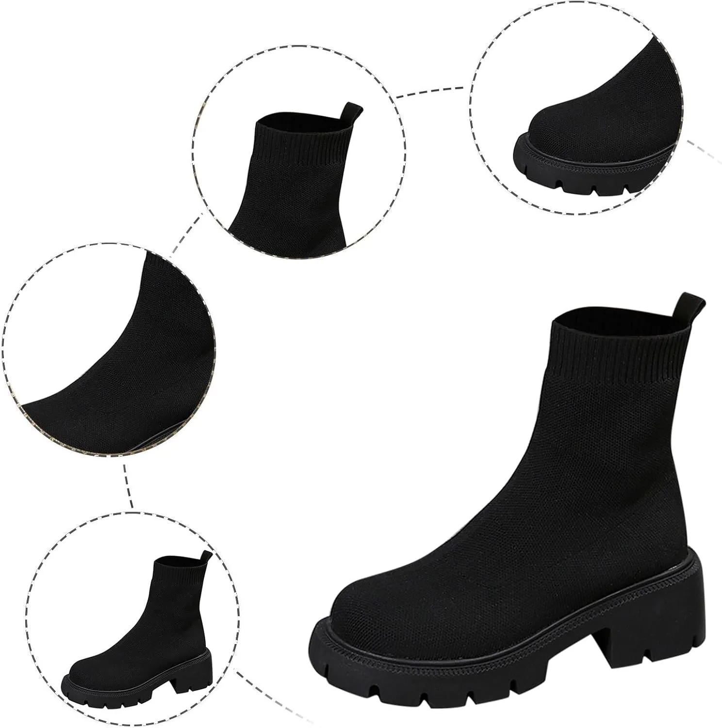 Womens Booties Low Heel Knit Boots Platform Ankle Boots Women's Boots Elastic Platform Ankle Booties Chunky Heel Boots