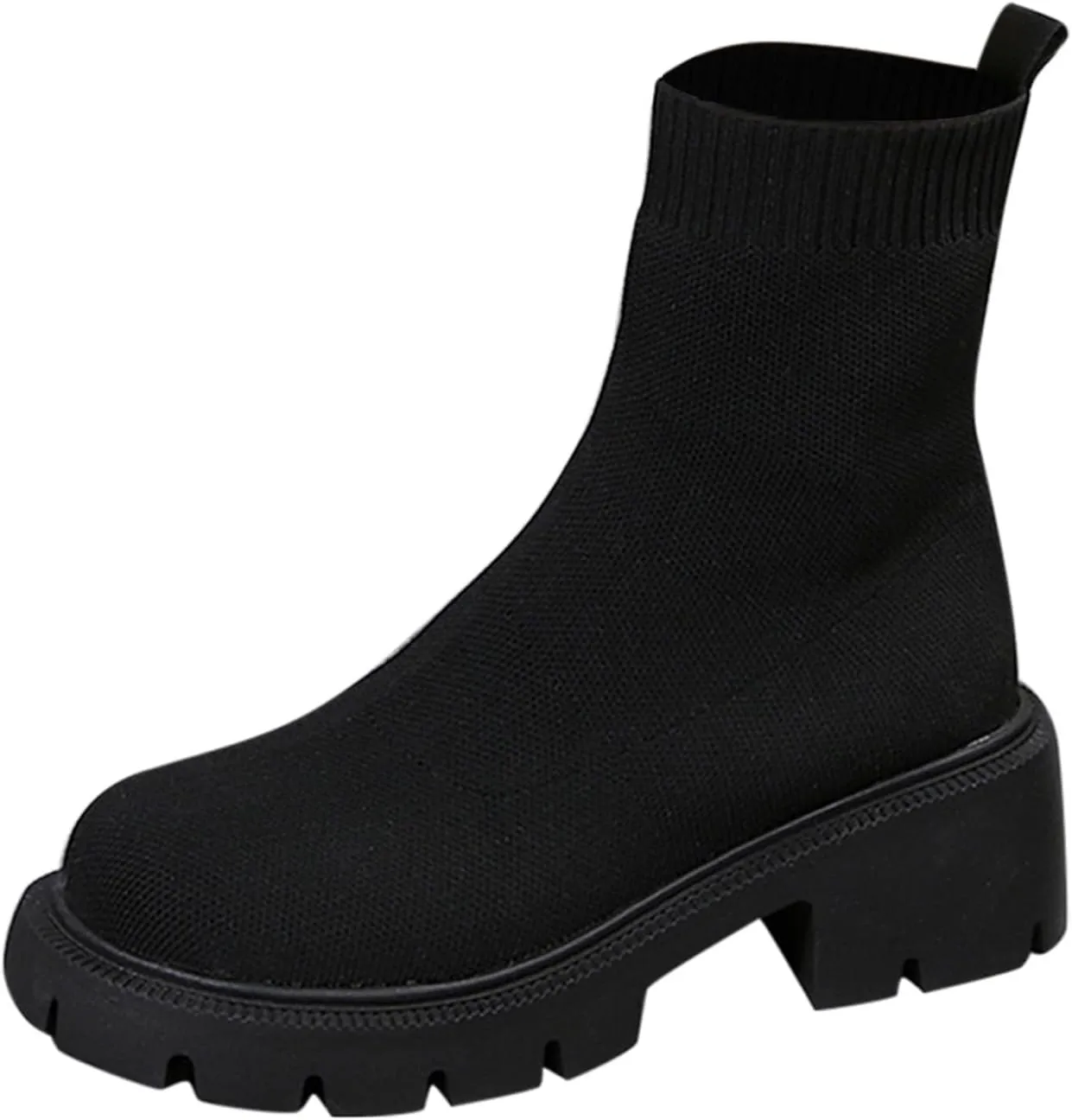 Womens Booties Low Heel Knit Boots Platform Ankle Boots Women's Boots Elastic Platform Ankle Booties Chunky Heel Boots