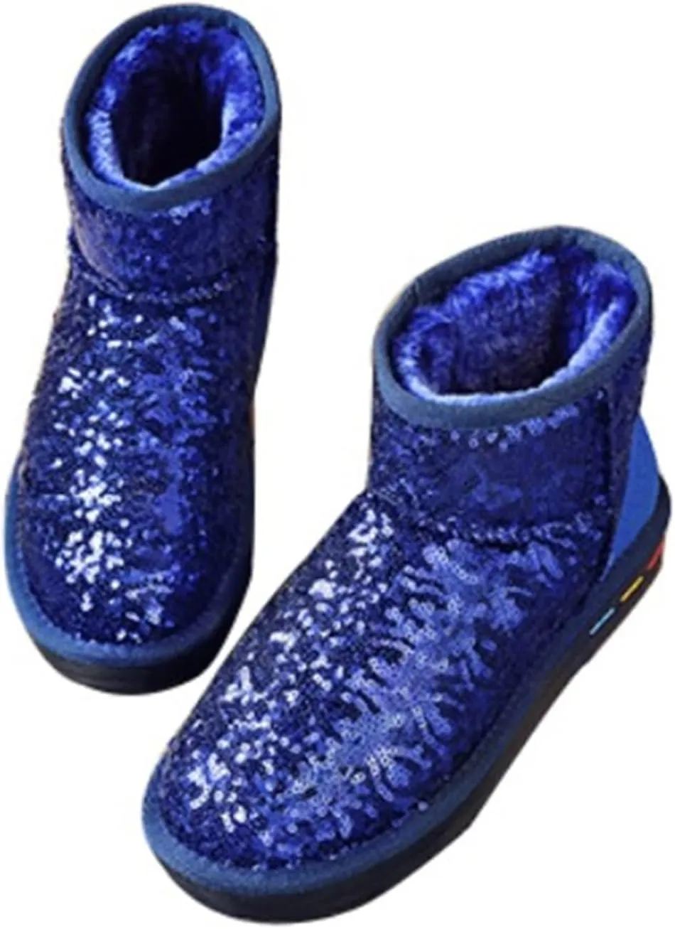 Womens Boots Winter women's boots Sequins leather warm snow boots Cowhide leather women's boots.