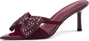 Women’s Bow High Stilettos Heels Mules pointed Slip On Comfort Sexy Dress Pumps Sandals Evening Party Prom Dance Shoes