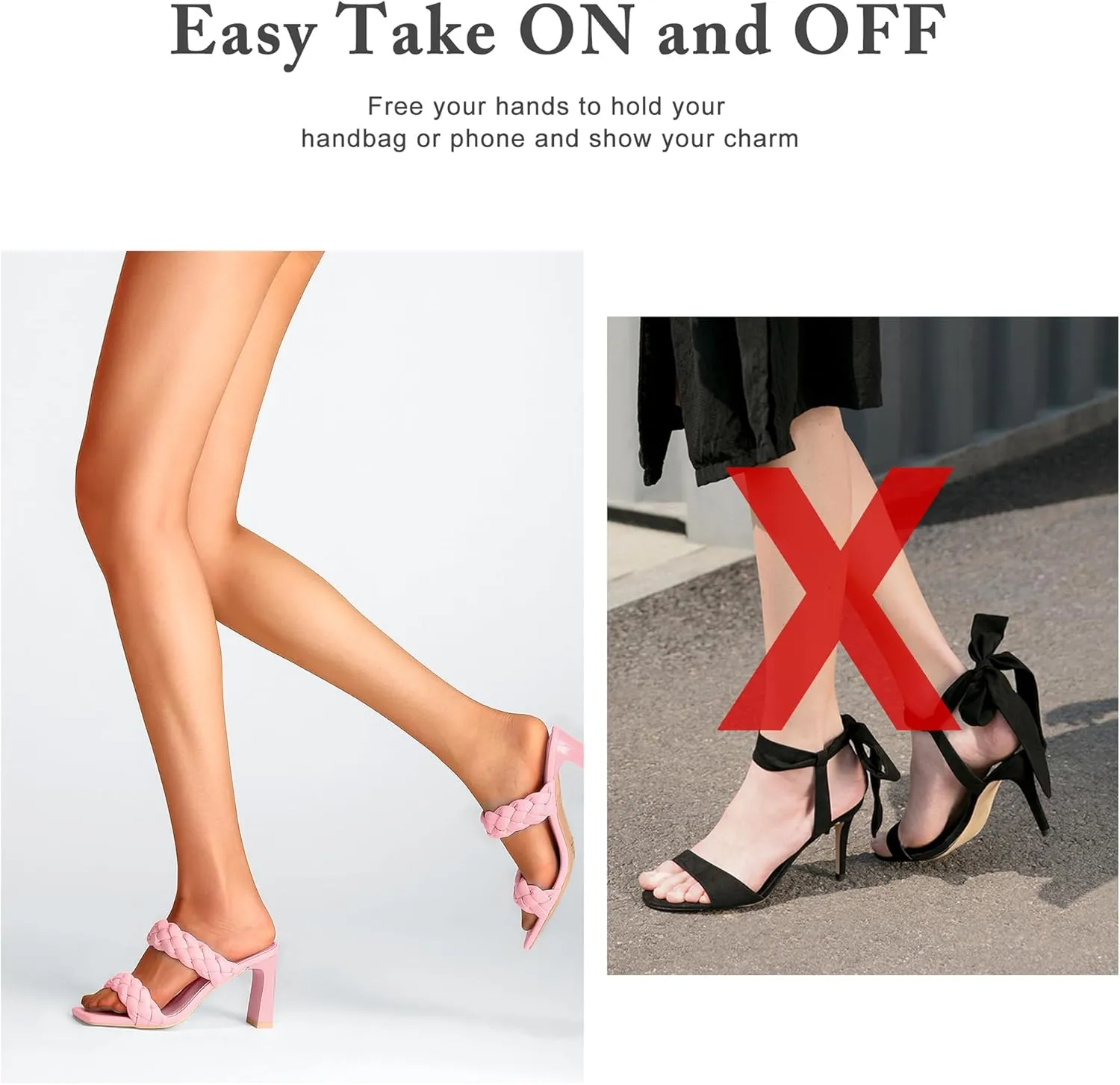 Women's Braided Heeled Sandals Fashion Square Toe Heels Block Chunky Heel Mules Slip On Dress Sexy Backless Summer High Heels Slipper