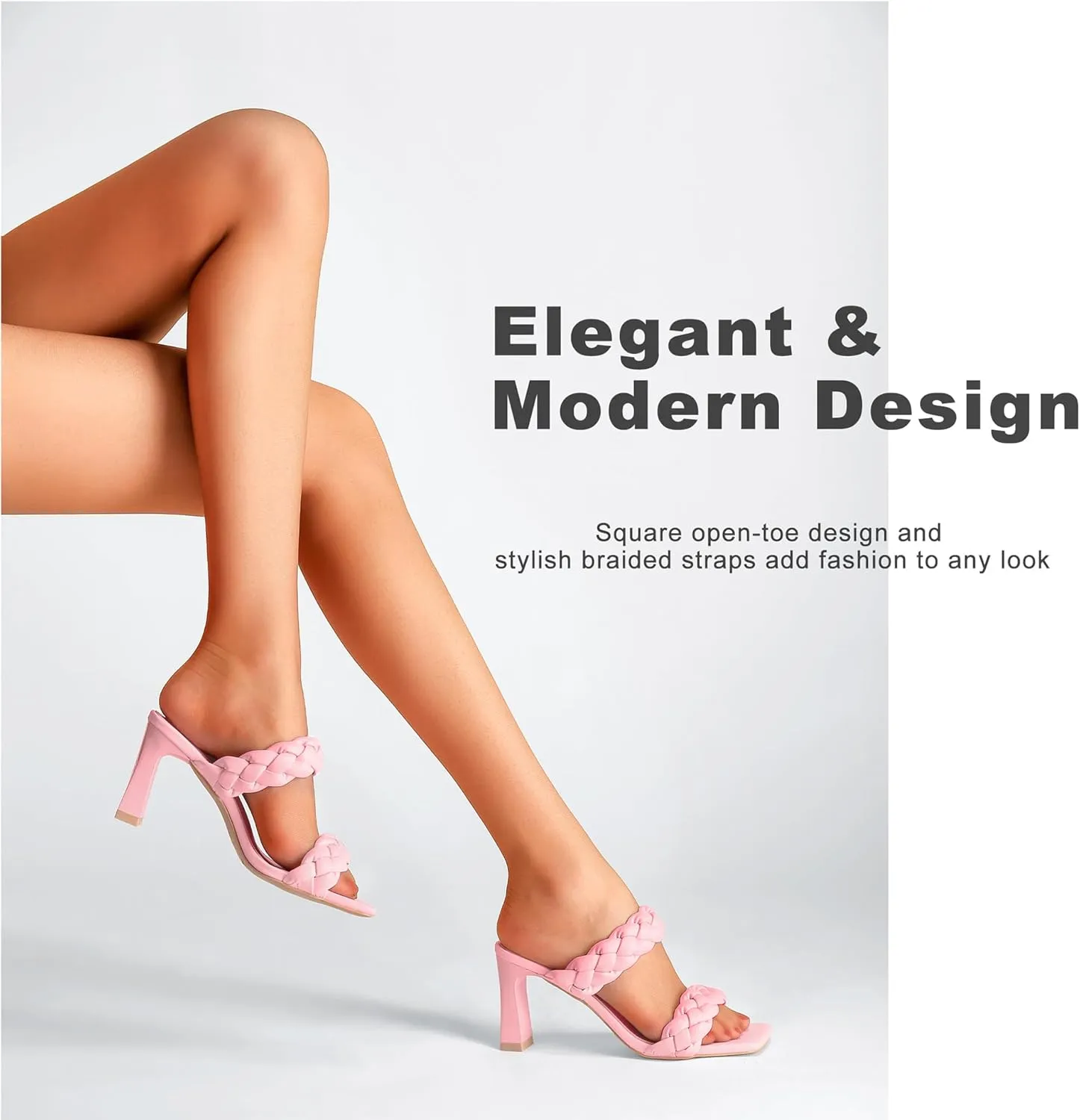 Women's Braided Heeled Sandals Fashion Square Toe Heels Block Chunky Heel Mules Slip On Dress Sexy Backless Summer High Heels Slipper