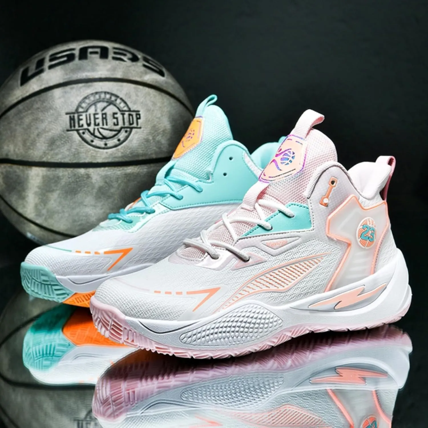 Womens Breathable Mesh Lace Up Basketball Shoes Fashion High Top Non-Slip Running Sneakers Casual Athletic Tennis Walking Sport Shoes