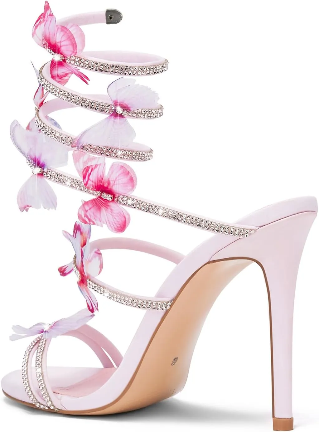 Women's Butterfly Rhinestone High Heels Open Round Toe Spiral Wrap Strappy Dress Stiletto Sandals For Party Evening Wedding