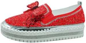 Women's Casual Fashion Platform Rhinestones Glitter Slip On Sneakers Cute Bowknot Flat Walking Loafers Platform Dress Shoes