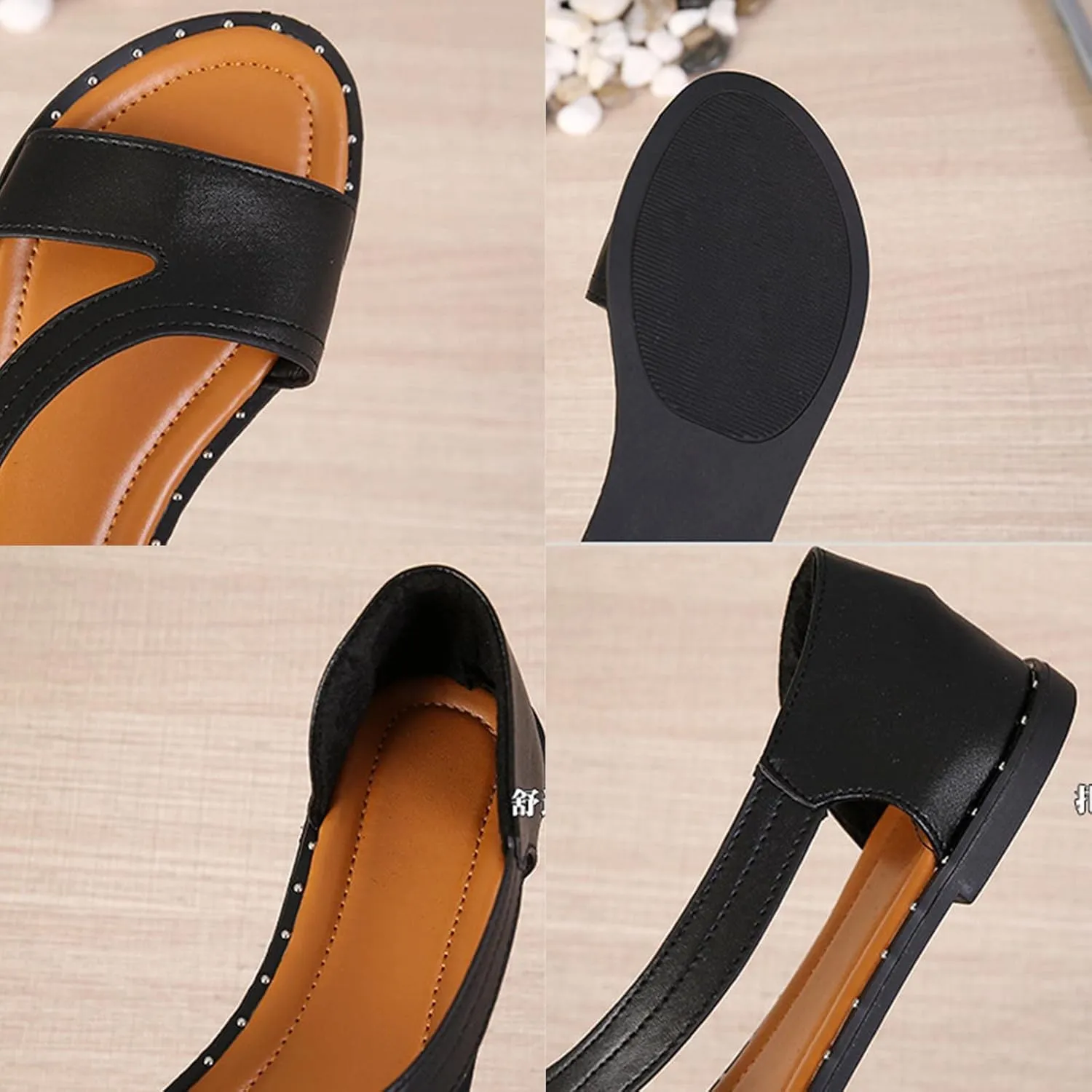 Women's Casual PU Leather Flats with Ankle Strap Wrap Beach Sandal Comfortable Slip-On Dressy Flat Sandals for Summer