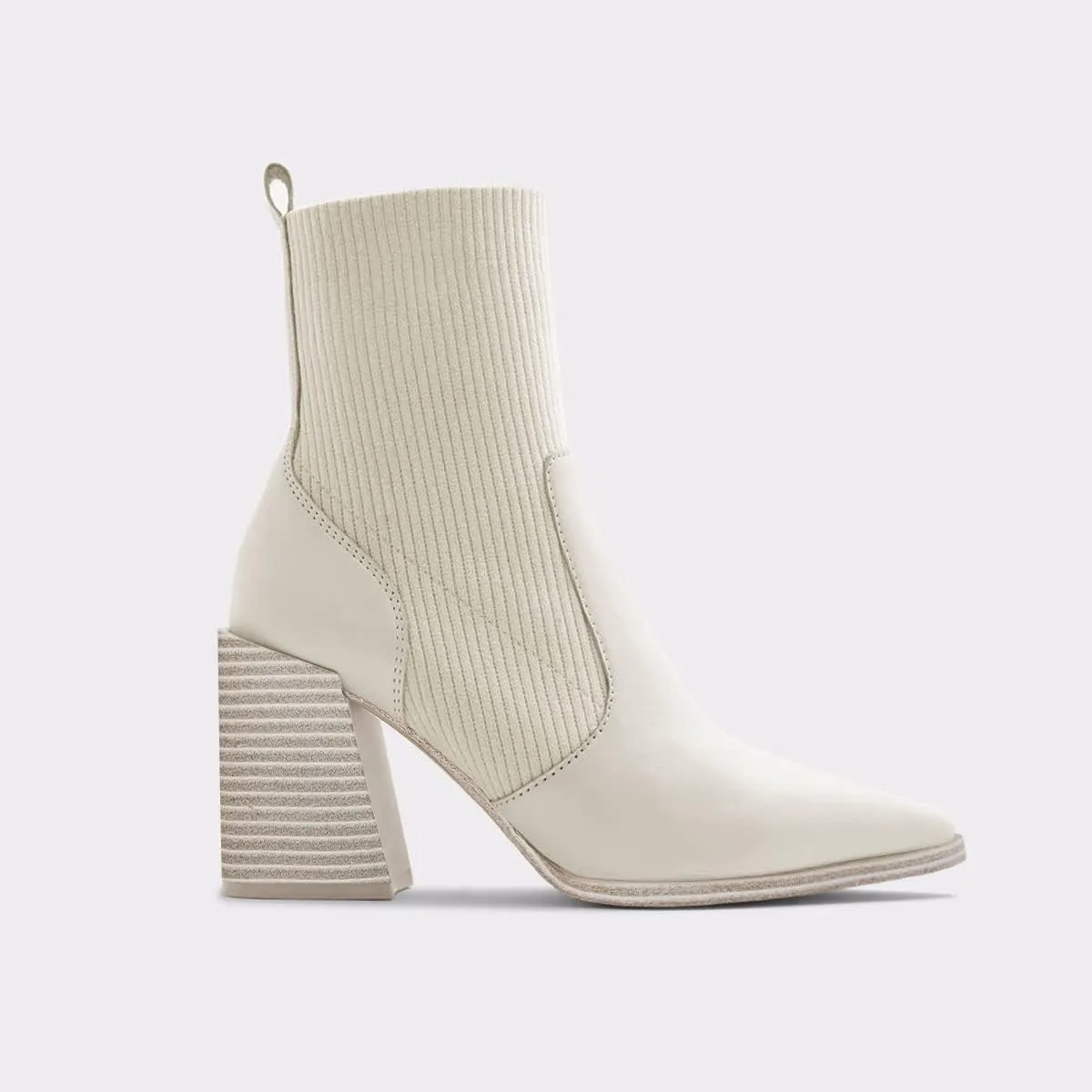 Womens Chunky Stacked Heel Ankle Boots Pointed Toe Booties Slip On Ribbed Knit Sock Boot